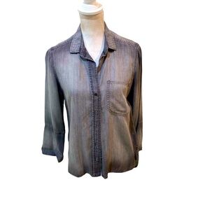 Bella Dahl gray shadowing 100% tencel collared shirt high low hem fits sz small